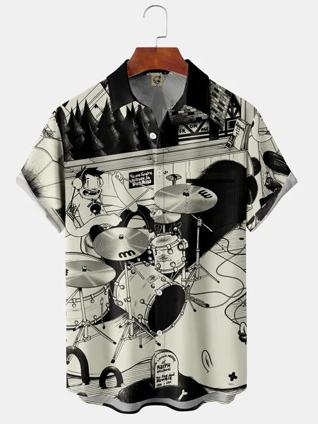 Men's Band Casual Hand Painted Short Sleeve Shirt, Black-white, Short Sleeve Shirts
Men's Band Casual Hand Painted Short Sleeve Shirt, Black-white, Short Sleeve Shirts