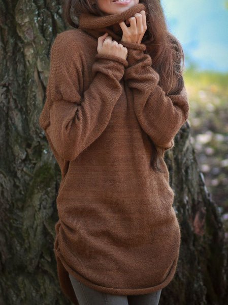 Casual Regular Fit Turtleneck Sweater, Coffee, Sweaters & Cardigans