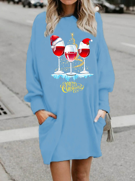 Women Wine Simple Christmas Loose Casual Sweatshirt Dress, Light blue, Dresses
Women Wine Simple Christmas Loose Casual Sweatshirt Dress, Light blue, Dresses
