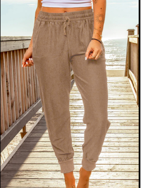 Loose Plain Casual Pants, Brown, Pants
