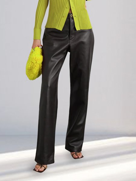 Urban Fashion Plain Regular Fit Pants, Black, Pants