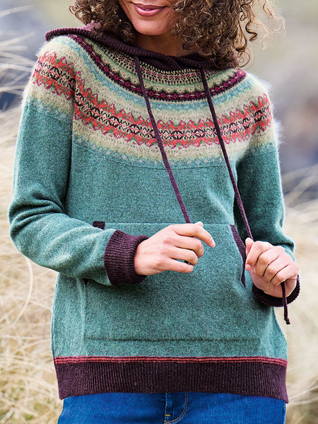 Ethnic Cotton-Blend Loose Sweater, Green, Sweaters & Cardigans