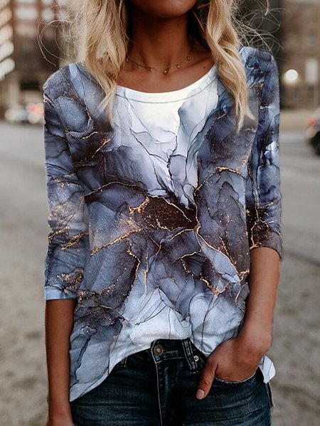 Crew Neck Loose Ombre T-Shirt, Multicolor, T-Shirts