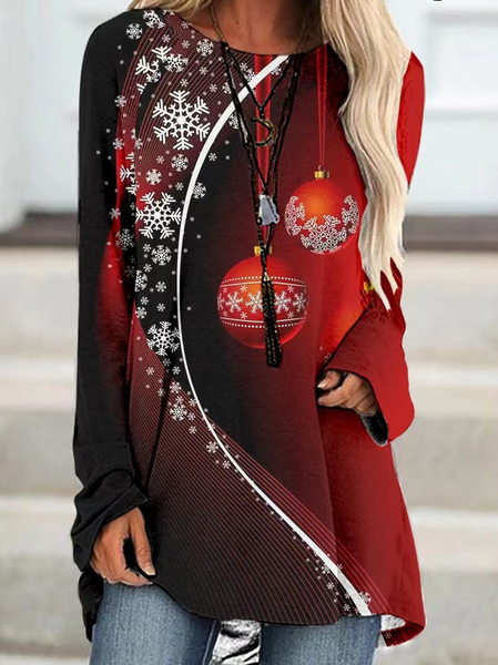Womens Casual Christmas Crew Neck Dress, Blue, Long sleeves