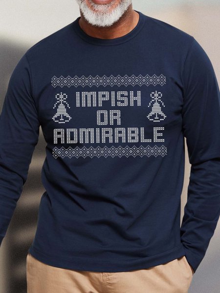 Men Merry Christmas Impish Or Romiaable Letters Crew Neck Christmas Tops, Dark blue, Long Sleeves
Men Merry Christmas Impish Or Romiaable Letters Crew Neck Christmas Tops, Dark blue, Long Sleeves