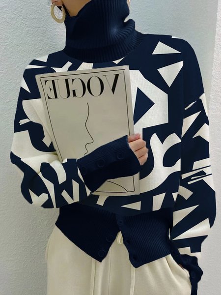 Long sleeve Urban Colorblock Turtleneck Sweater, Dark blue, Pullovers