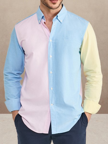 Contrast Color Long Sleeve Shirt Casual Style Cotton Linen Lapel Top, Multicolor, Long Sleeve Shirts
Contrast Color Long Sleeve Shirt Casual Style Cotton Linen Lapel Top, Multicolor, Long Sleeve Shirts