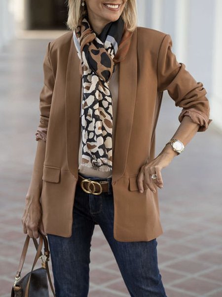 Daily Long sleeve Plain Shawl Collar Blazer, Camel, Blazers
