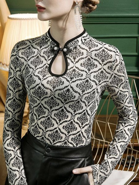 Tight Urban Long Sleeve Top, Black-white, Tops