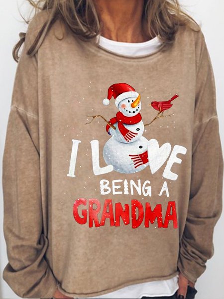 Womens I Love Being Grandma Snowman Sweatshirt, Light brown, Hoodies&Sweatshirts