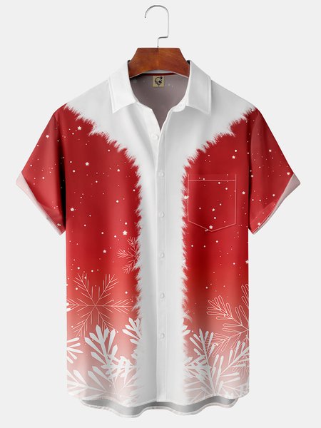 Christmas Chest Pocket Short Sleeve Shirt Lapel Print Top, Red, Short Sleeve Shirts
Christmas Chest Pocket Short Sleeve Shirt Lapel Print Top, Red, Short Sleeve Shirts
