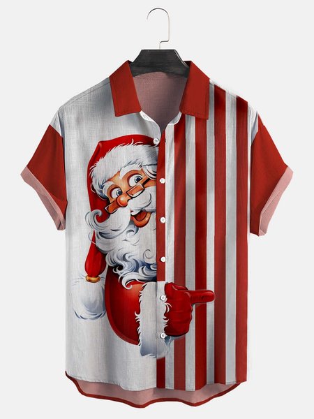 Santa Stripe Short Sleeve Shirt Casual Style Cotton Linen Lapel Top, Red, Short Sleeve Shirts
Santa Stripe Short Sleeve Shirt Casual Style Cotton Linen Lapel Top, Red, Short Sleeve Shirts