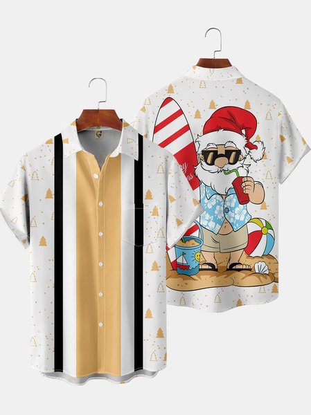 Back Print Contrast Stripe Chest Pocket Short Sleeve Shirt Christmas Collection Lapel Top, White, Short Sleeve Shirts
Back Print Contrast Stripe Chest Pocket Short Sleeve Shirt Christmas Collection Lapel Top, White, Short Sleeve Shirts