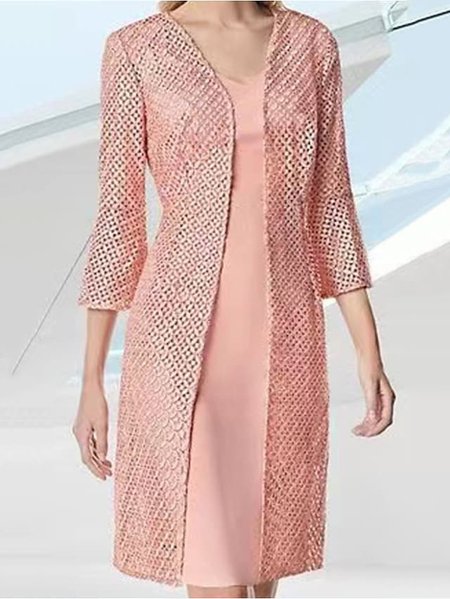 Elegant Plain Lace Cardigan & High Stretch Dress Two-Piece Set, Pink, Suit Set
Elegant Plain Lace Cardigan & High Stretch Dress Two-Piece Set, Pink, Suit Set