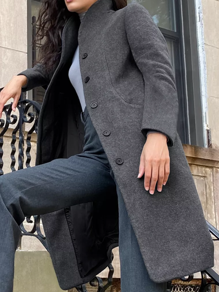 Loose Urban Stand Collar Long sleeve Mid-long Overcoat, Gray, Coats