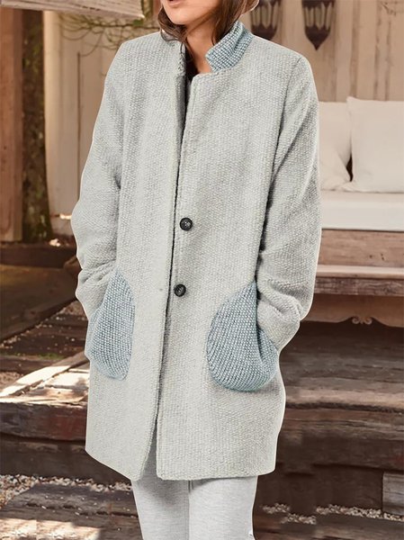 Plain lapel, simple woolen coat Cardigan, Gray, Jackets