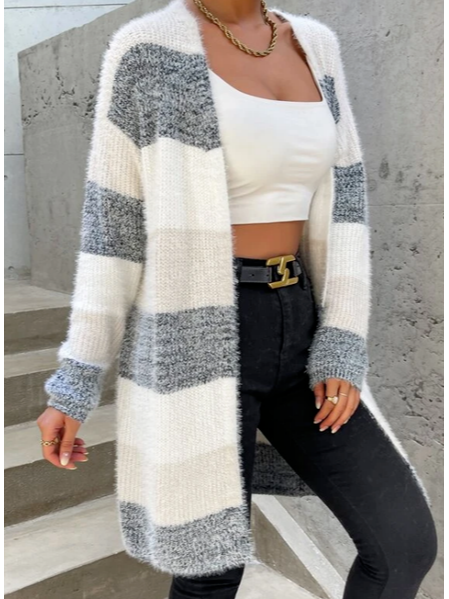 Geometric Casual Sweater Coat, Multicolor, Cardigans