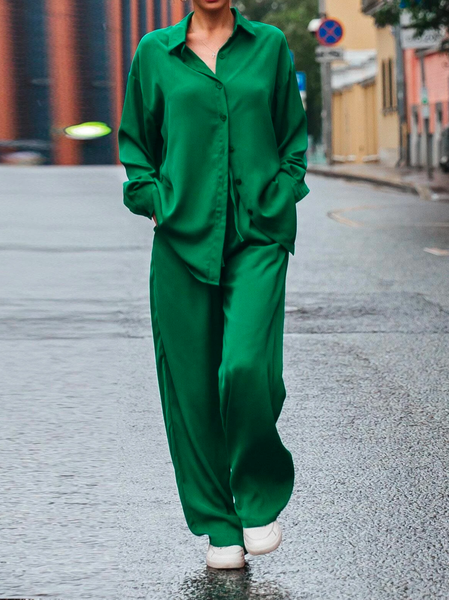 Plain Loose Shawl Collar Two-Piece Set Solid Drop Shoulder Shirt & Pants Set, Green, Suit Set
Plain Loose Shawl Collar Two-Piece Set Solid Drop Shoulder Shirt & Pants Set, Green, Suit Set