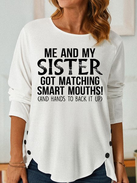 Womens Funny Sister Top, White, Long sleeves