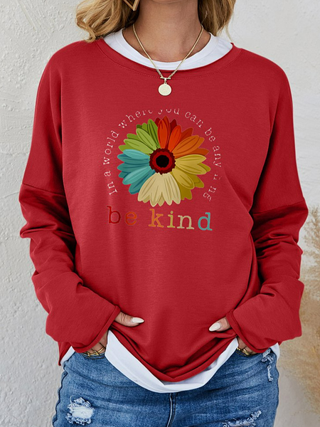 Text Letters Casual Sweatshirts, Red, Sweatshirts & Hoodies