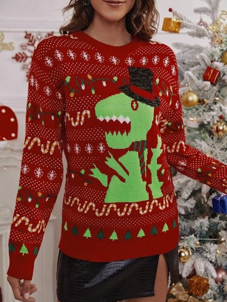 Simplee Christmas Dinosaur Pattern ugly Sweater, Multicolor, Sweaters