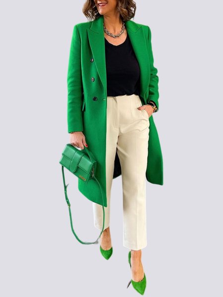 Green Long sleeve Regular Fit Plain Urban Blazer, Outerwear