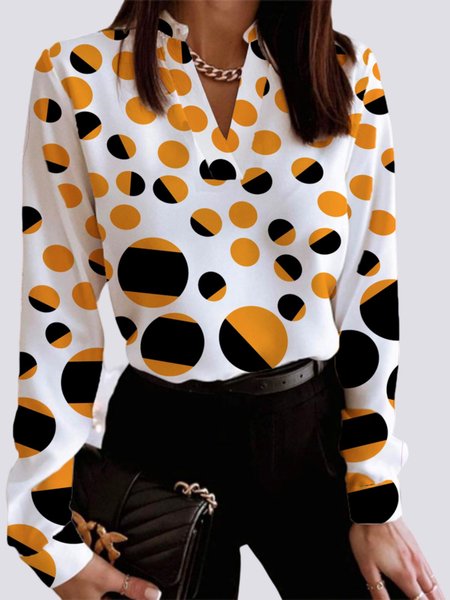 Daily Long sleeve Urban Polka Dots Regular Fit Top, Yellow, Tops