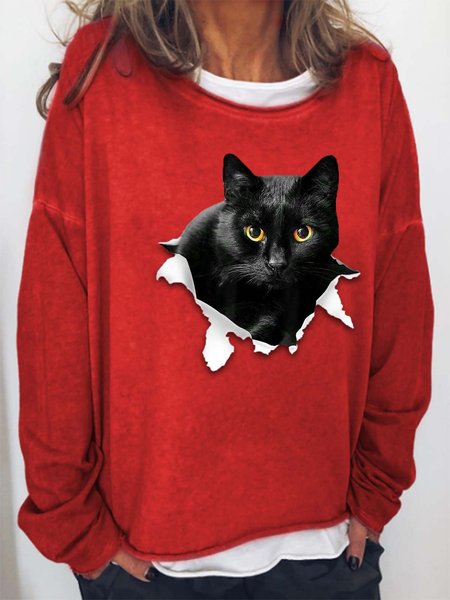 Women Black Cat Animal Pattern Loose Crew Neck Sweatshirts, Red, Hoodies&Sweatshirts
Women Black Cat Animal Pattern Loose Crew Neck Sweatshirts, Red, Hoodies&Sweatshirts