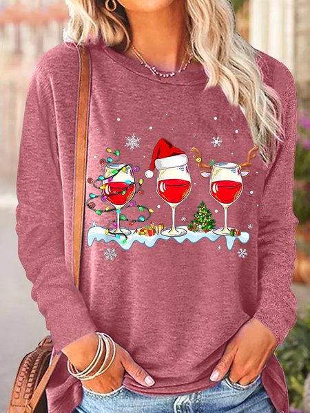 Women's Three Wine Glasses Santa Hat Christmas Funny Wine Lover Xmas Casual Crew Neck Long Sleeve Top, Pink, Long sleeves
Women's Three Wine Glasses Santa Hat Christmas Funny Wine Lover Xmas Casual Crew Neck Long Sleeve Top, Pink, Long sleeves