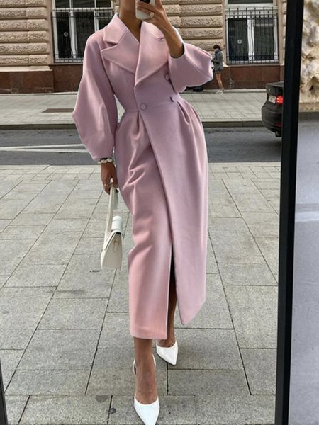 Regular Fit Plain Elegant Long Sleeve Coat, Pink, Coats