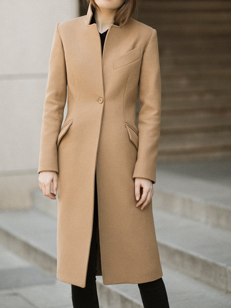 Urban Loose Lapel Collar Long sleeve Mid-long Overcoat, Khaki, Coats