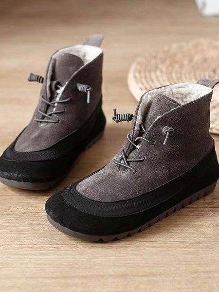 Frosted Contrast Paneled Warm Fleece Snow Boots, Gray, Boots
