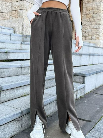 Plain Loose Casual Long Pants, Gray, Pants