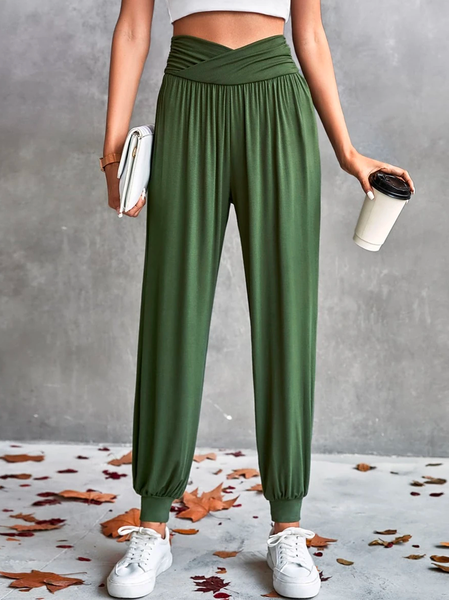 Casual Plain Sweatpants, Green, Pants