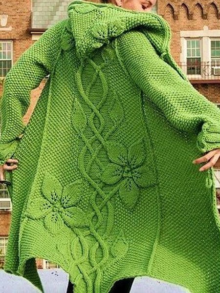 Loose Hoodie Sweater Coat, Green, Sweaters