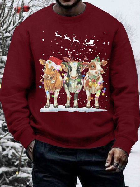 Mens Fun Christmas Three Bulls Printing Cotton-Blend Crew Neck Loose Sweatshirt, Red, Hoodies&Sweatshirts
Mens Fun Christmas Three Bulls Printing Cotton-Blend Crew Neck Loose Sweatshirt, Red, Hoodies&Sweatshirts