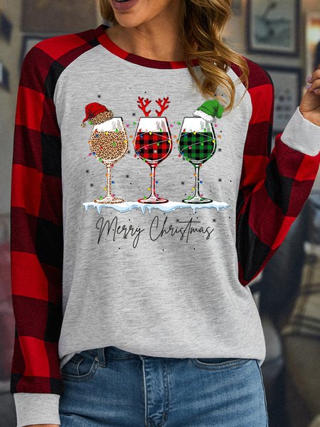Women's Merry Christmas Three Wine Glasses Buffalo Plaid Print Casual Loose Polyester Cotton Long Sleeves T-Shirt, White, Long sleeves
Women's Merry Christmas Three Wine Glasses Buffalo Plaid Print Casual Loose Polyester Cotton Long Sleeves T-Shirt, White, Long sleeves