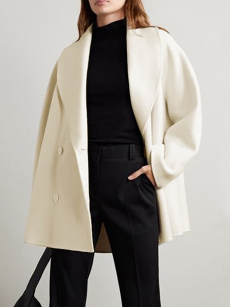 Urban Plain Shawl Collar Long Sleeve Overcoat, White, Coats