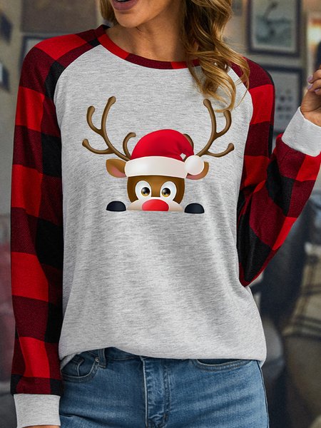 Women's Christmas Elk Buffalo Plaid Funny Print Polyester Cotton Casual T-Shirt, White, Long sleeves
Women's Christmas Elk Buffalo Plaid Funny Print Polyester Cotton Casual T-Shirt, White, Long sleeves