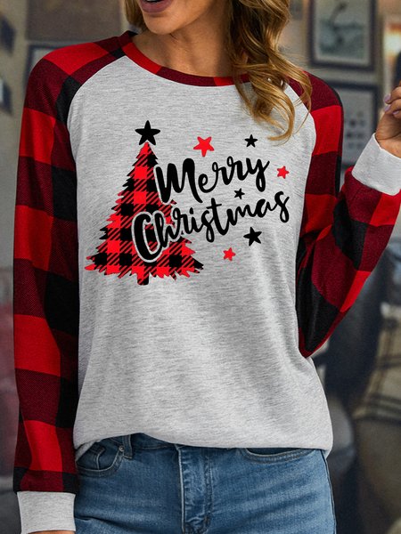 Women's Merry Christmas Tree Buffalo Plaid Print Casual Polyester Cotton T-Shirt, White, Long sleeves
Women's Merry Christmas Tree Buffalo Plaid Print Casual Polyester Cotton T-Shirt, White, Long sleeves