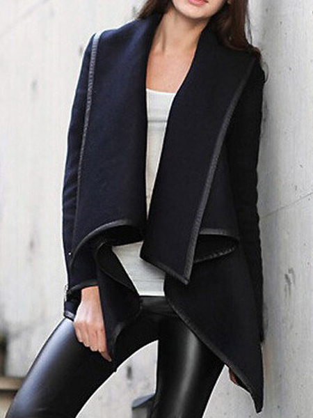 Shawl Collar Plain Loose Shawl Collar Long sleeve Overcoat, Black, Coats