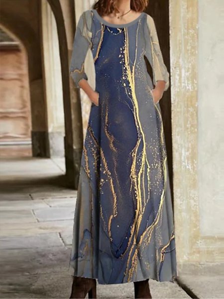 Ombre Casual Crew Neck Dresses, Multicolor, Dresses