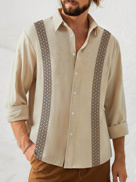 Cotton Linen Striped Casual Long Sleeve Shirt, As picture, Long Sleeve Shirts