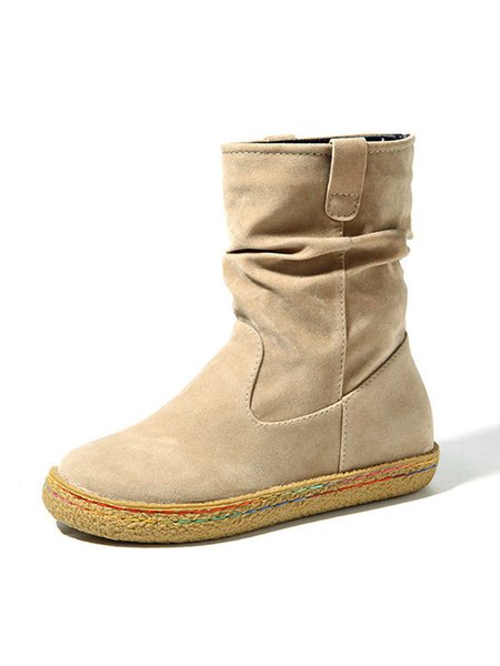 Comfortable Soft Round Toe Flat Sleeve Boots, Beige, Boots 
Comfortable Soft Round Toe Flat Sleeve Boots, Beige, Boots