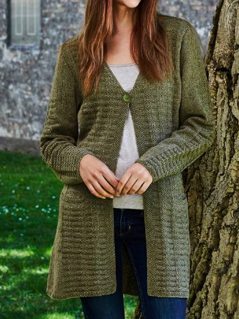 V Neck Plain Casual Sweater Coat, Green, Outerwear