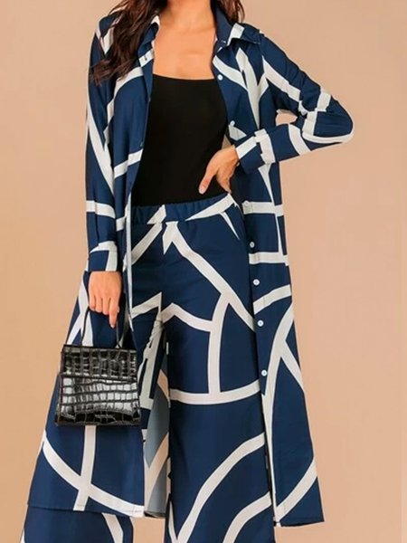 Urban Shirt Collar Geometric Blouse, Purplish blue, Blouses and Shirts