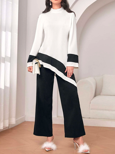 Casual Loose Two Piece Sets, Black-white, Suit Set