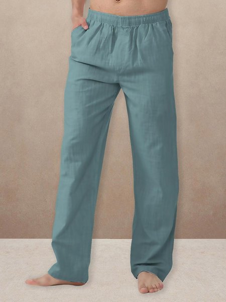 Solid Color Elastic Waist Trousers Casual Style Bottoms, As picture, Men's pants