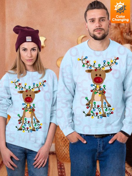Unisex Funny Christmas UV Color Changing Crew Neck Casual Sweatshirts, Blue, Hoodies&Sweatshirts