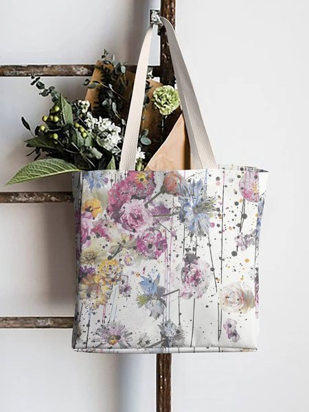 Plant Rose Full Print Shopping Tote, As picture, Bags